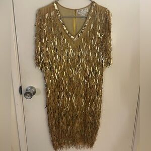1990s Oleg Cassini Gold Beaded Sequin Dress featured in Barbie Movie